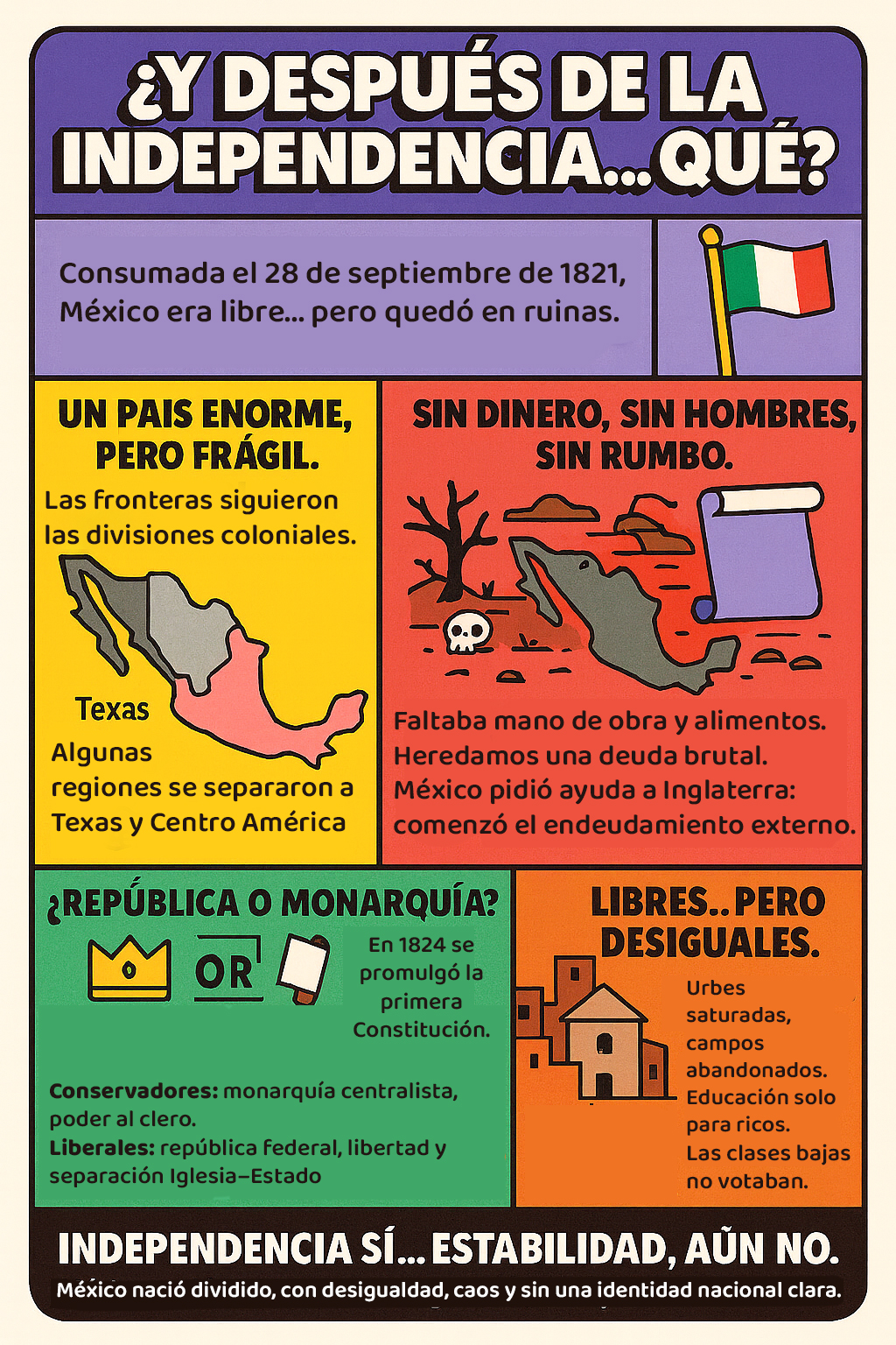 Doloroso y problemático: el espinoso comienzo del México post-independiente. Causas de la independencia de México